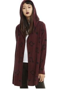 Hot topic musical notes hooded long cardigan NWOT